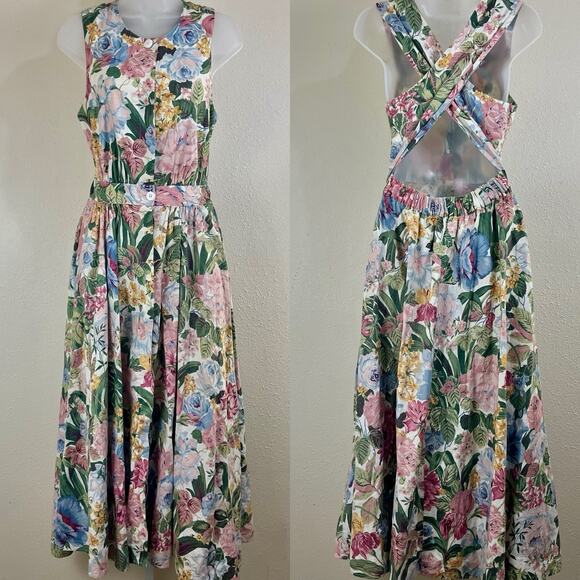 Vintage Carol Anderson Floral Cut Out Midi Dress 7/8 Bloom core Romantic Cottage - Picture 1 of 6